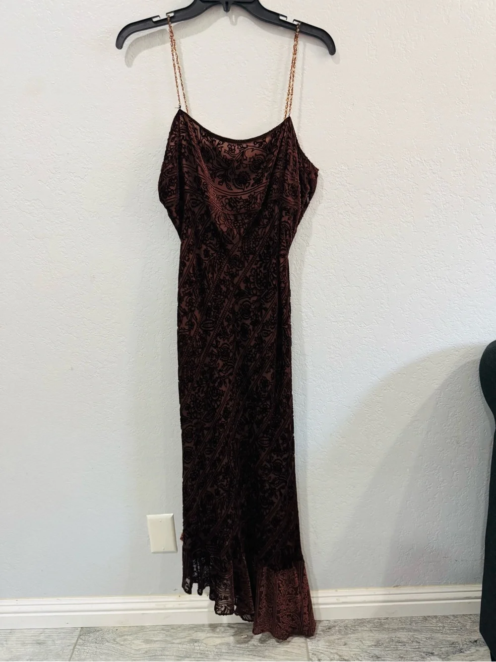 Vintage Y2K ECI New York Silk Blend Burnout Velvet Beaded Brown Whimsigoth Dress - Picture 2 of 8